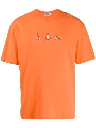 Maison Kitsuné Cotton Yoga Fox T-shirt In Orange