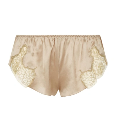 Gilda & Pearl Satin Lace Shorts In Beige