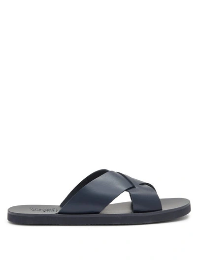 Ancient Greek Sandals Leather Kritonas Sandals In Navy