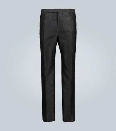 Saint Laurent Floral Wool-blend Jacquard Pants In Black