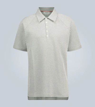 Thom Browne Short-sleeved Seersucker Polo Knit In Grey