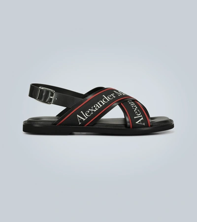 Alexander Mcqueen Leather Logo Sandals In Black