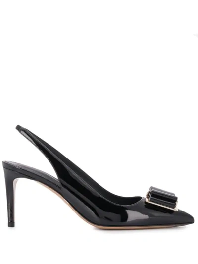 Ferragamo Patent Zahir Slingback Sandals 70 In Black