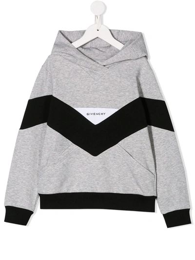 Givenchy Kids Colour-block Logo Hoodie In Grey