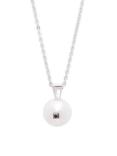 Majorica 10mm White Organic Pearl, Black Diamond & Sterling Silver Pendant Necklace