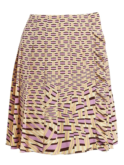 Prada Women's Crepe De Chine Weave Print Pleated Skirt In Begonia Weave
