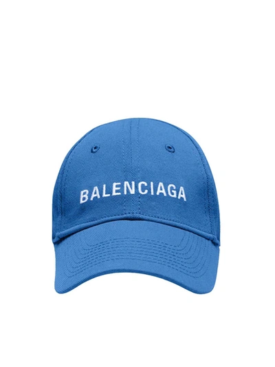 Balenciaga White Logo Baseball Cap In Blue