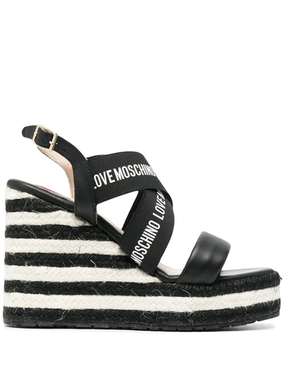 Love Moschino Espadrille Logo Wedge Sandal In Black