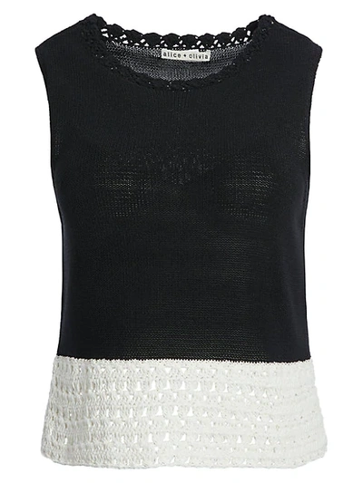 Alice And Olivia Rosalina Knit Colorblock Shell Top In Black White