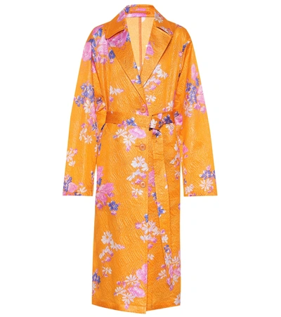 Dries Van Noten Floral Silk-blend Coat In Orange