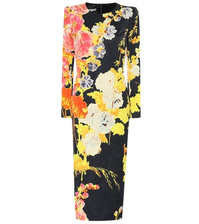 Dries Van Noten Floral-print Satin Midi Dress In Black