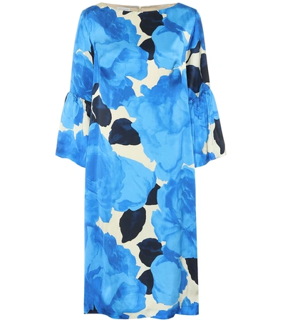 Dries Van Noten Floral Satin Dress In Blue