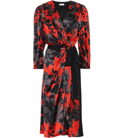 Dries Van Noten Floral Silk-satin Wrap Dress In Red