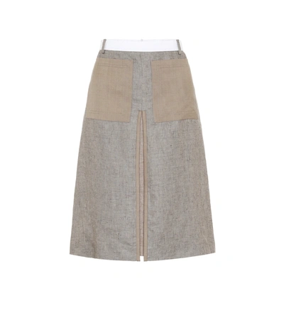 Burberry Linen Midi Skirt In Grey