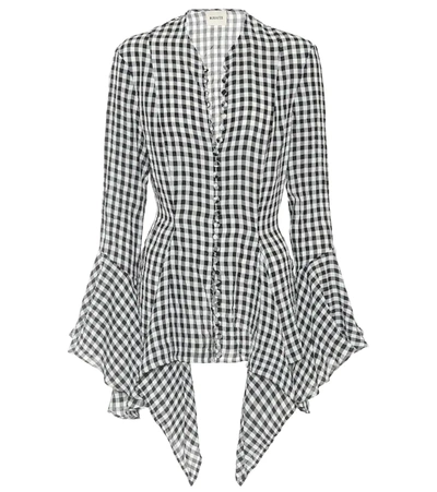 Khaite Elliot Asymmetric Ruffled Gingham Crepe Shirt In White