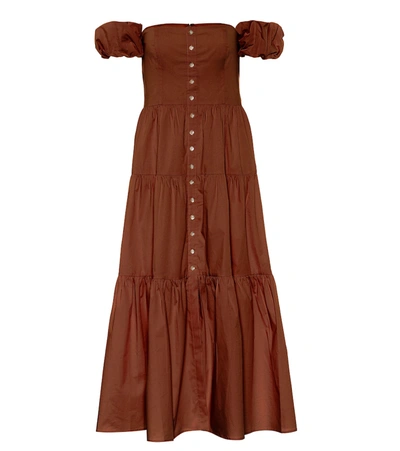 Staud Elio Cotton Maxi Dress In Brown
