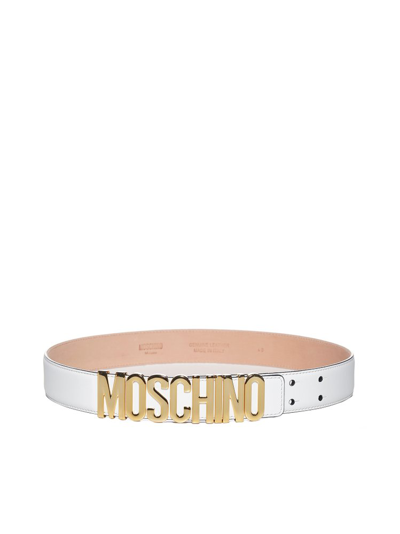 Moschino Letter-buckle Leather Belt In White