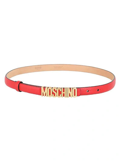 Moschino Women's Slim Leather Logo Belt In Red