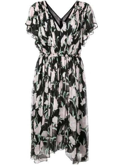 Jason Wu Collection Fit & Flare Floral Silk Dress In Black