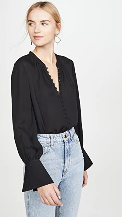 Joie Gathered Silk-crepe Blouse In Caviar