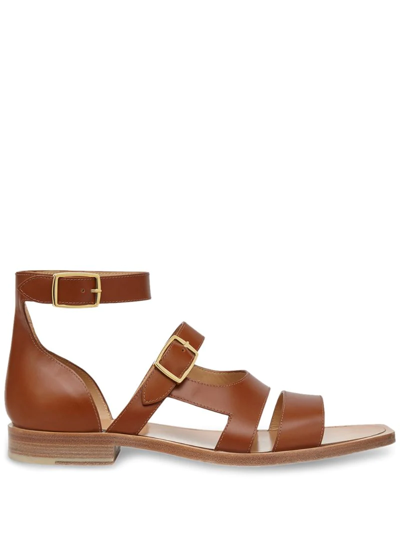 Fendi Square-toe Buckled Leather Sandals In Brown