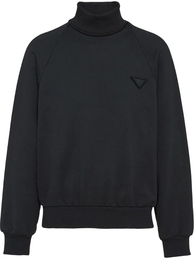 Prada Logo Appliqué Oversized Sweatshirt In Black