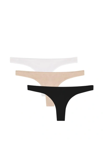 Skin Pack Of Three Organic Pima-cotton Thongs In Black White