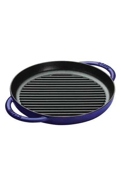 Staub 10-inch Round Enameled Cast Iron Double Handle Grill Pan In Dark Blue