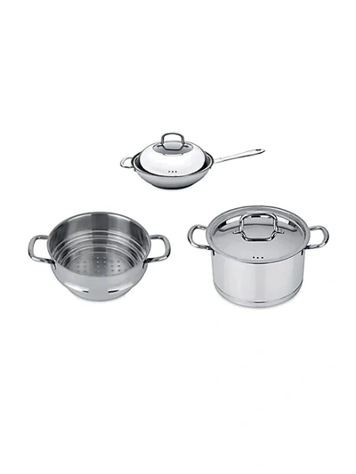 Berghoff Collect N Cook 9.5" Covered Stockpot, 11" Covered Wok & 9.5" Steamer Insert Cookware- Set Of 5 In Stainless Steel