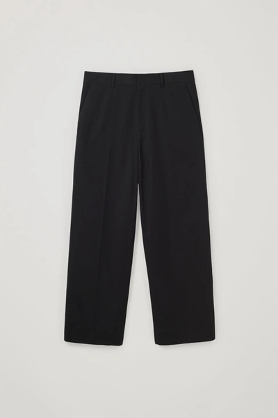 Cos Long Wide-leg Cotton Mix Trousers In Black
