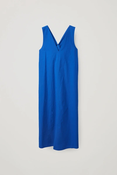 Cos Cotton Dress With Knot Detail In Blue | ModeSens