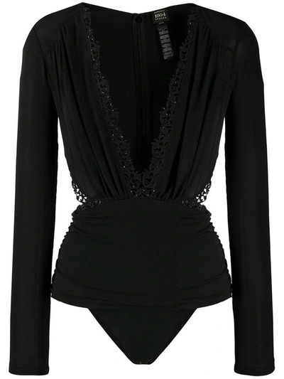 La Perla Petit Macramè Silk Bodysuit In Black