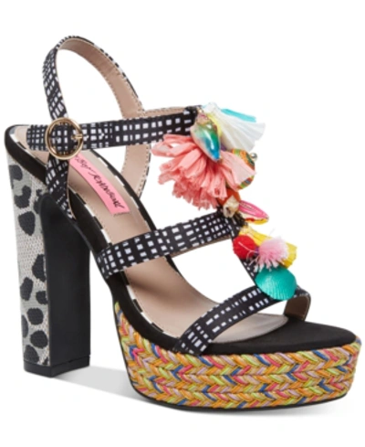 Betsey Johnson Marcy Dress Sandals Women's Shoes In Black/ White Multi