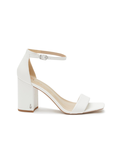 Sam Edelman ‘daniella' 80 Single Band Square Toe Leather Block Heeled Sandals In White