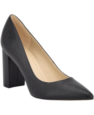 Marc Fisher Viviene Block-heel Pumps Women's Shoes In Black Lizard