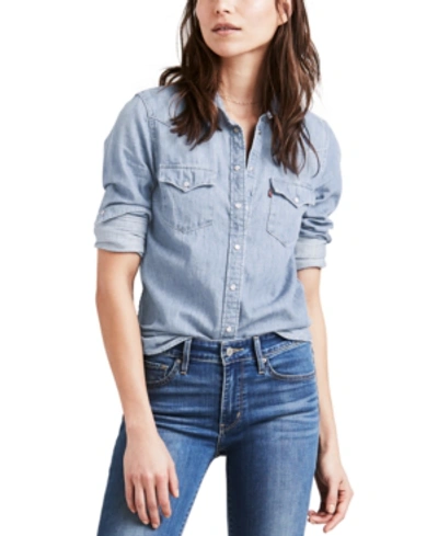 Levi's Women's The Ultimate Western Cotton Denim Shirt In Small Talk Medium Blue