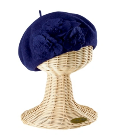 San Diego Hat Company Wool Beret With Flowers In Navy