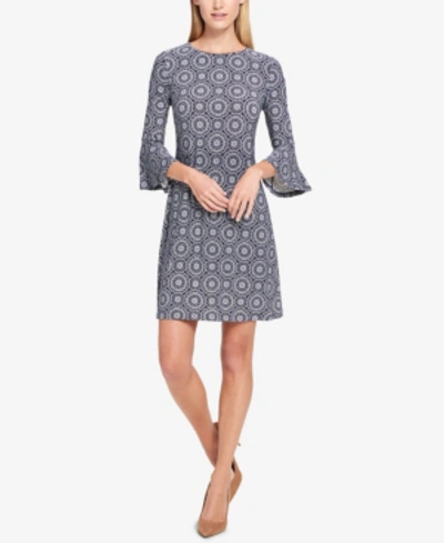 Tommy Hilfiger Printed Jersey Bell Sleeve A-line Dress In Blue