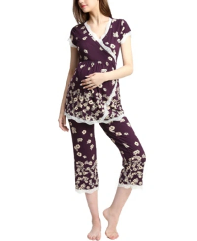 Kimi & Kai Addison Maternity Nursing Pajama Set In Eggplant