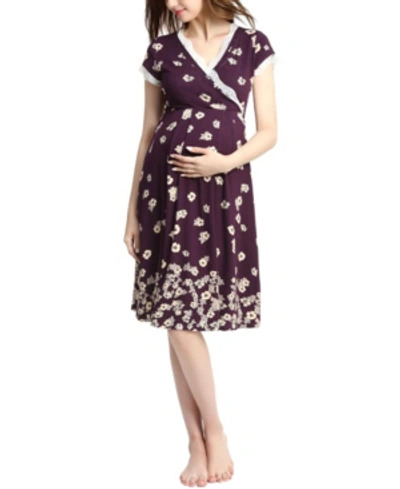 Kimi & Kai Shae Maternity Nursing Night Gown In Eggplant