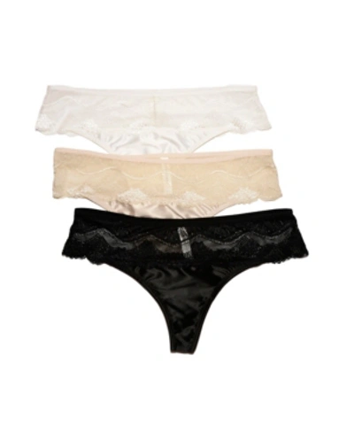 Bcbgmaxazria 3 Pack Satin With Lace Hipster Thong Underwear In Multi