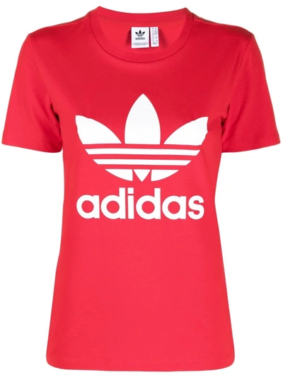 Adidas Originals Logo-print Stretch-cotton Jersey T-shirt In Red