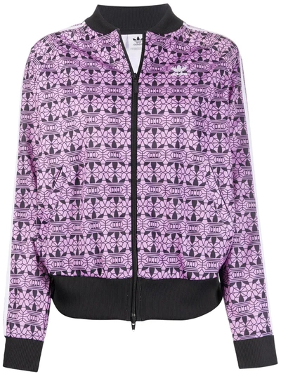 Adidas Originals Trefoil Geometric Print Bomber Jacket In Pink