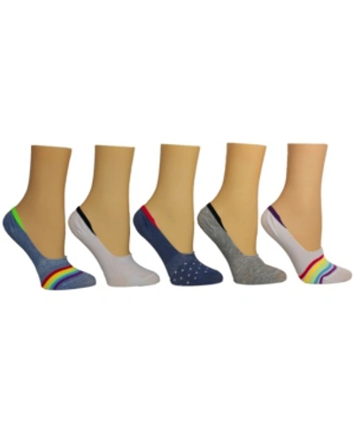 Steve Madden Women's Rainbow Stripe Foot Liner Socks, Pack Of 5 In Blue Multi