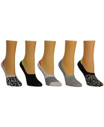 Steve Madden Women's Leopard Foot Liner Socks, Pack Of 5 In Off-white Multi