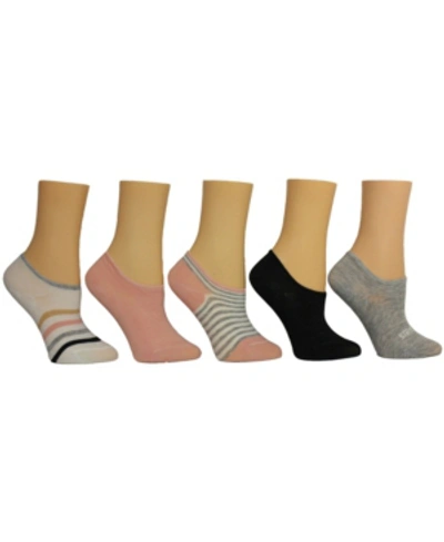 Steve Madden Women's Stripes And Logo Sneaker Socks, Pack Of 5 In Off-white Multi