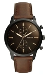 Fossil Men's Chronograph Townsman Brown Leather Strap Watch 44mm In Black/brown