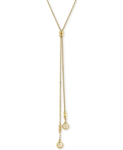 Lucky Brand Imitation Mother-of-pearl Stone Lariat Necklace In Gold