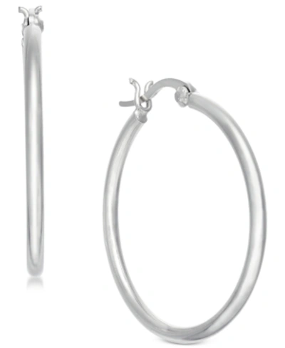 Essentials Medium Plated Polished Tube Medium Hoop Earrings In Silver