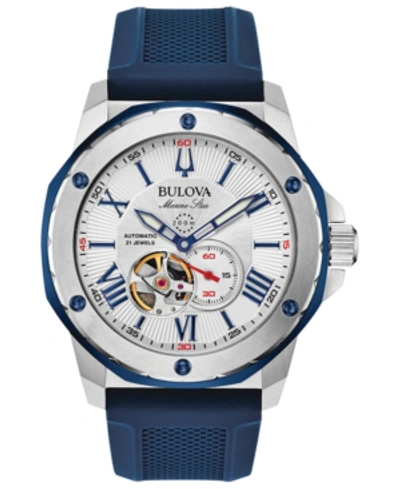 Bulova Men's Automatic Marine Star Blue Silicone Strap Watch 45mm In Blue,white